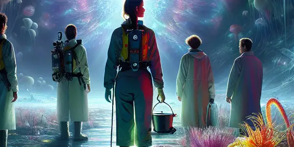 A female biologist and her team explore a surreal, mutated landscape filled with bizarre flora and fauna.